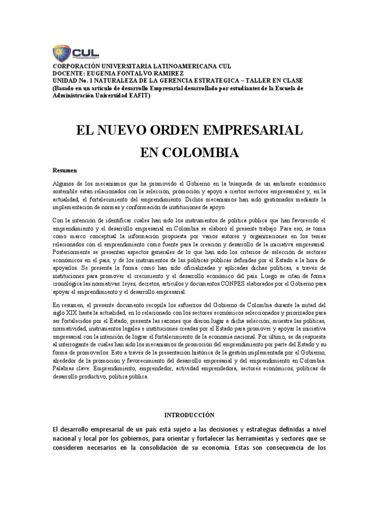 El Nuevo Orden Empresarial Taller En Clase Pdf Iniciativa