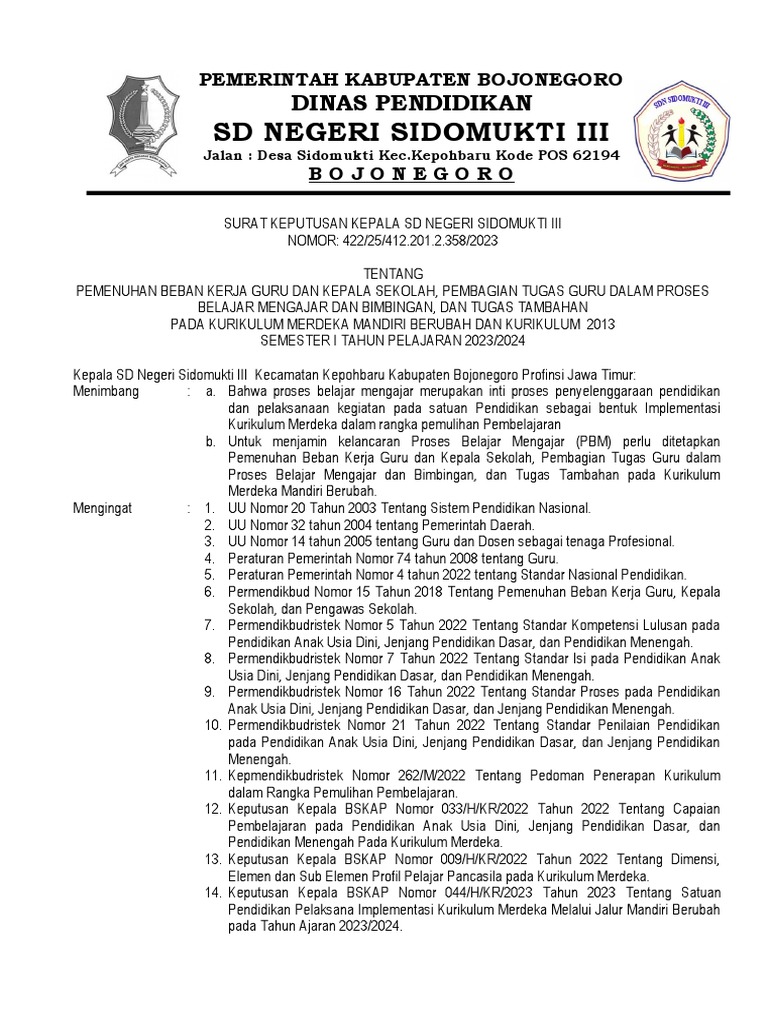 SK PBM Kumer Mandiri Berubah 2023-2024-Smt-I | PDF