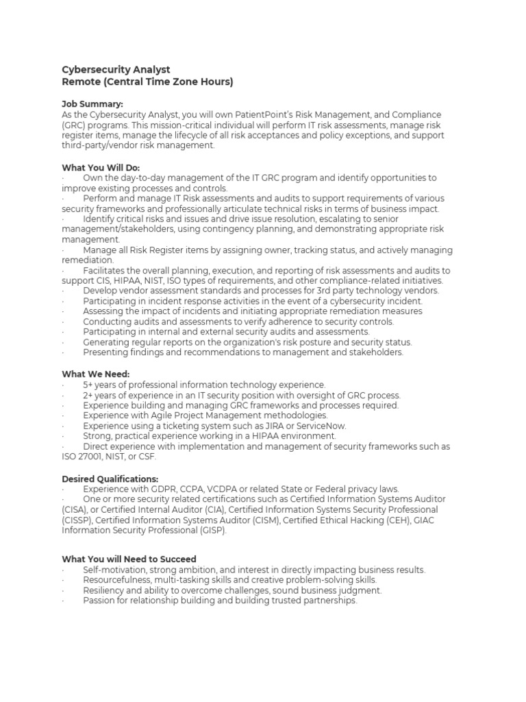 Cybersecurity Analyst Role | PDF | Computer Security | Security