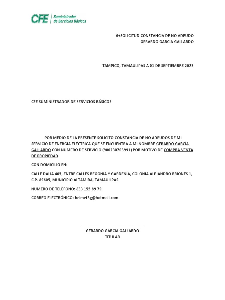 Solicitud carta cfe pdf