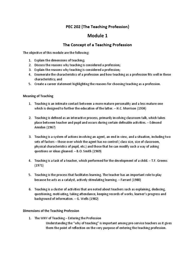 Module 1 the concept of a teaching profession pdf teachers profession