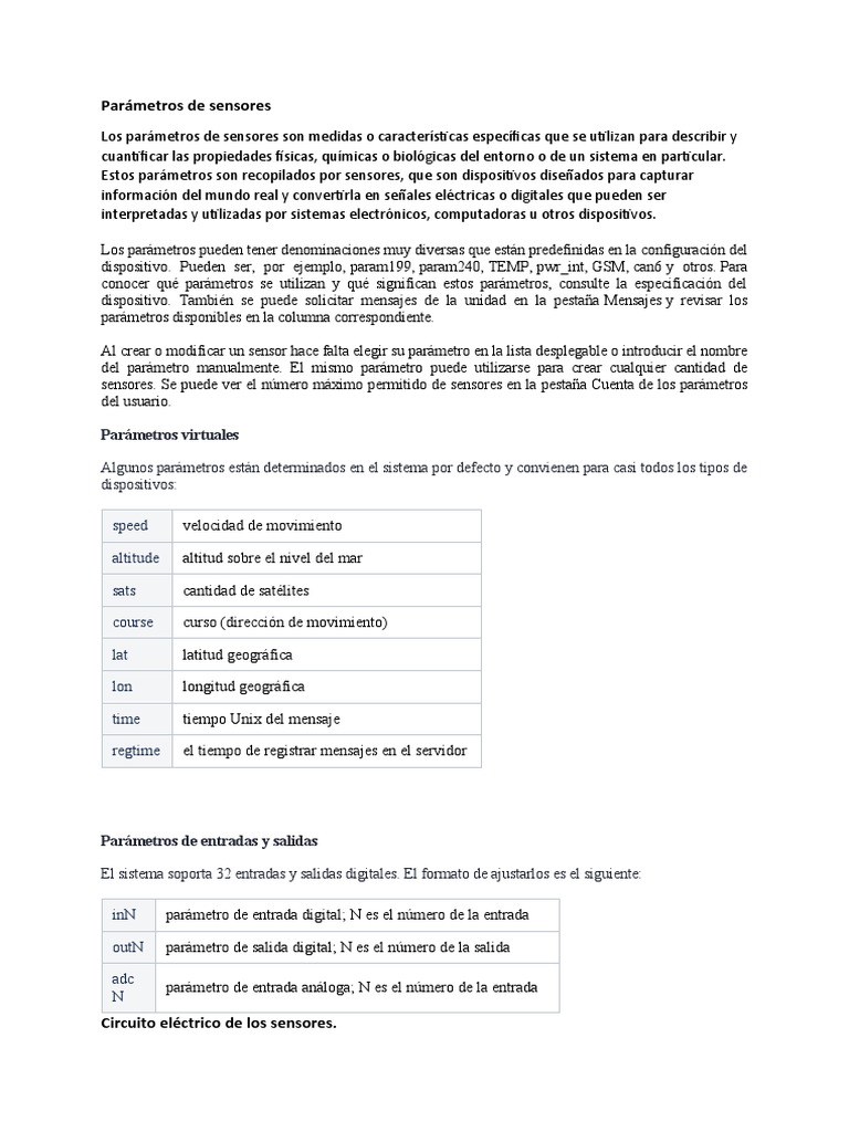 Parámetros de Sensores | PDF | Sensor | Electrónica