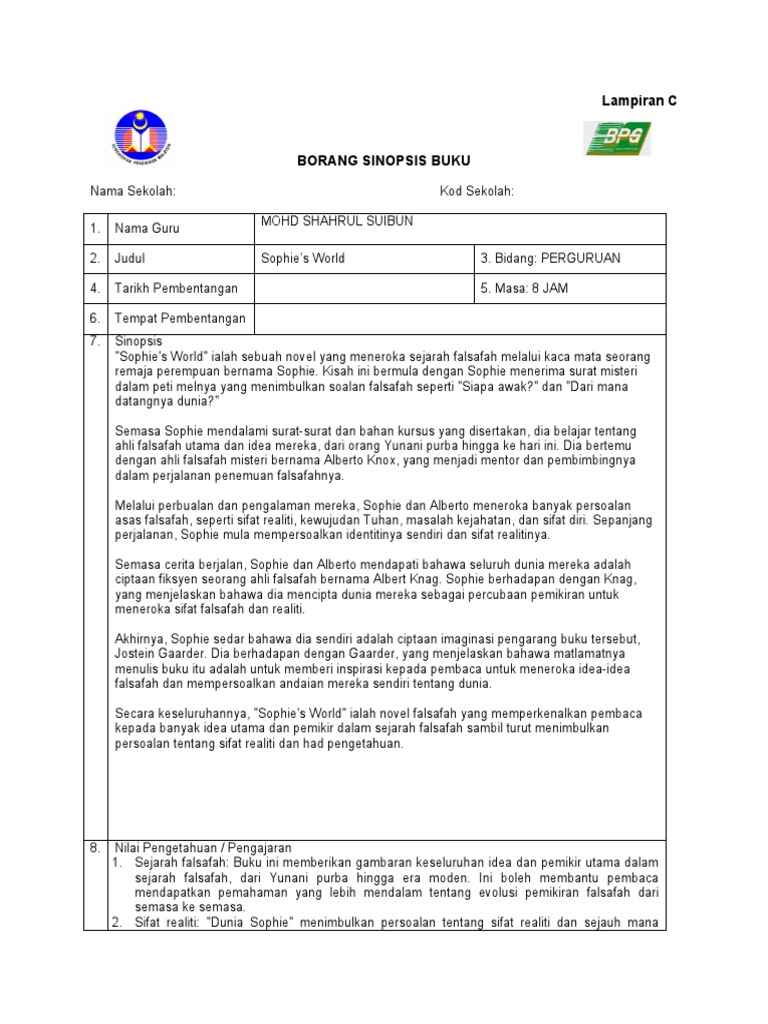 Sophie's World (SHAHRUL) Sinopsis Sekolah PDF