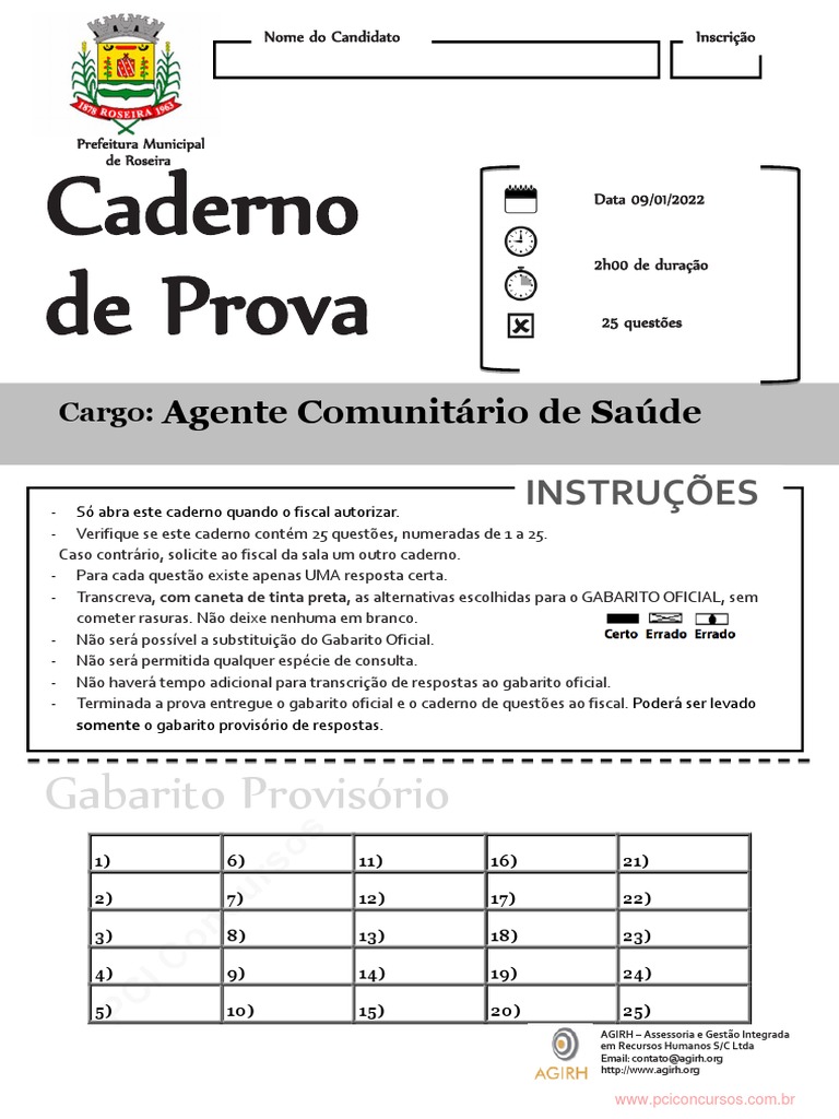 Prova Agente Comunitário de Saúde Roseira | PDF | Diabetes | Sílaba
