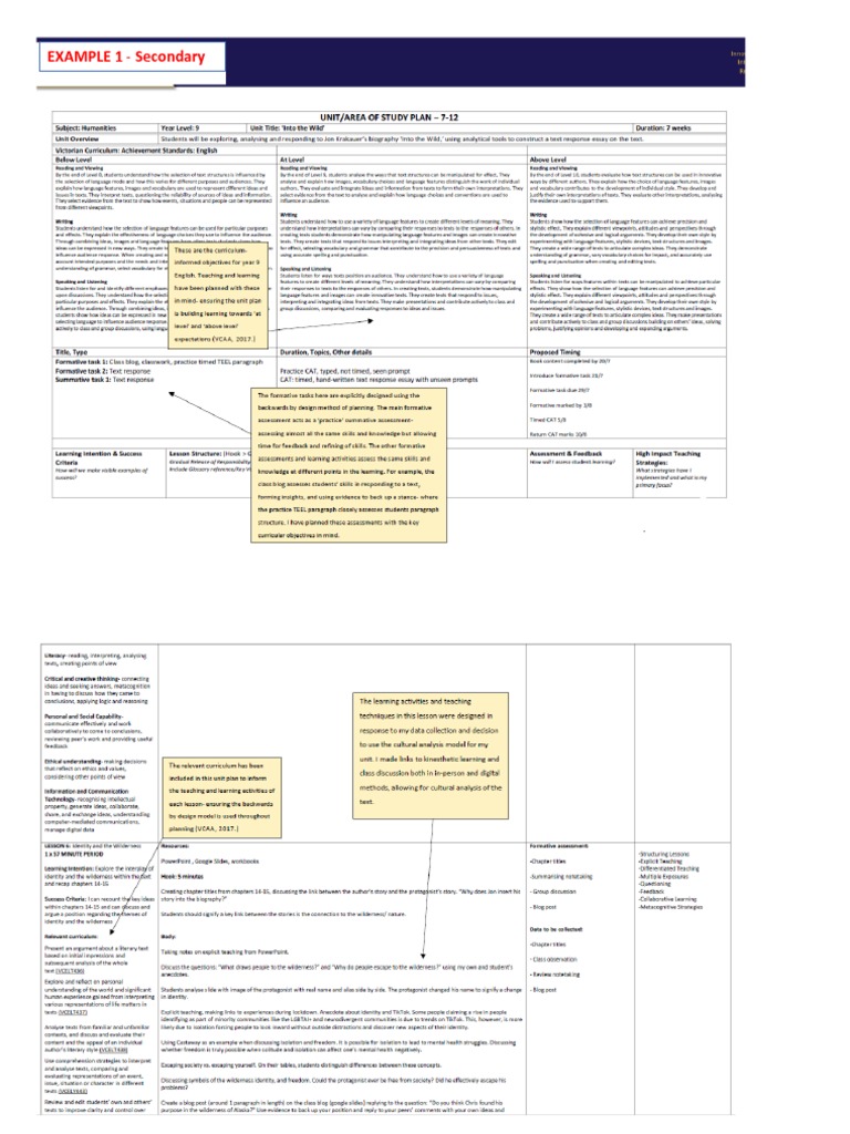 Unit Plan Example 1 - Secondary | PDF