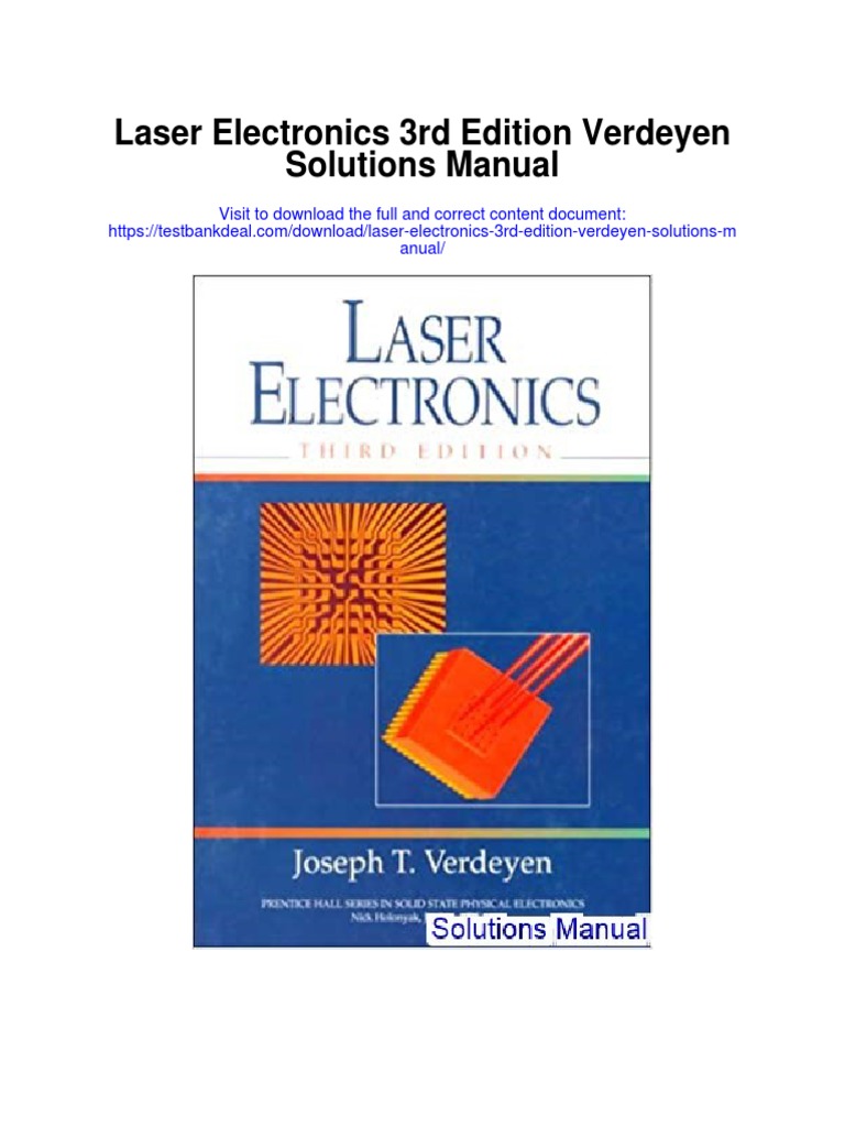 Laser Electronics 3rd Edition Verdeyen Solutions Manual PDF