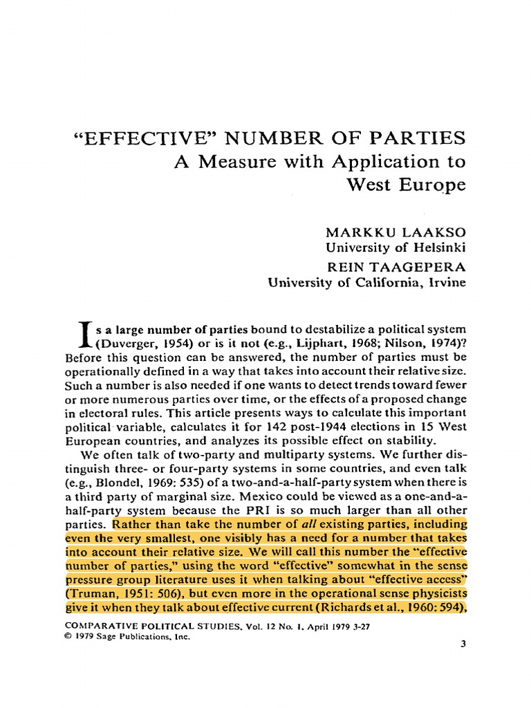 Laakso y Taagepera (1979) Efective Number of Parties A Measure With