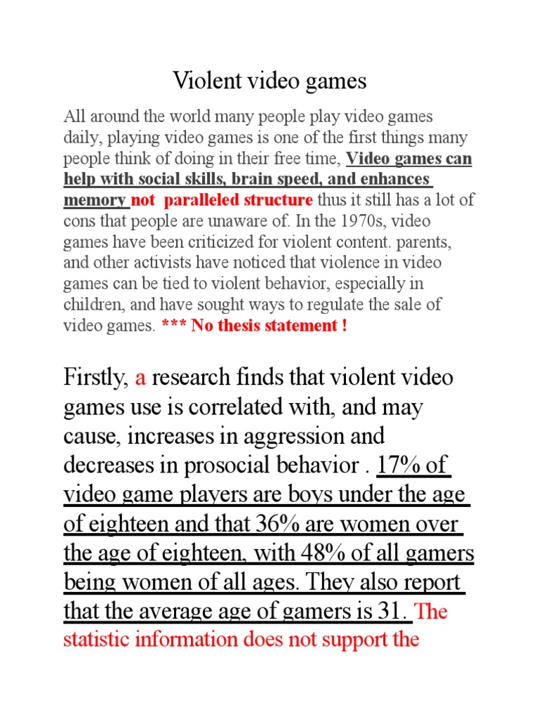 argumentative essay violent video games