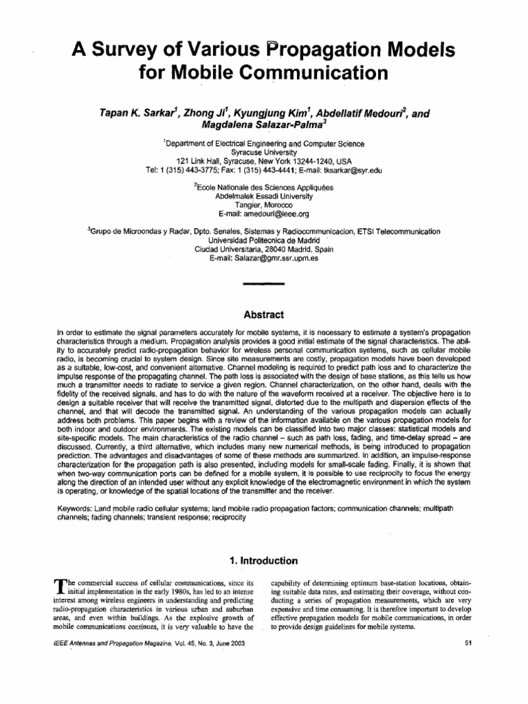 A Survey of Various Propagation Models For Mobile Communication-2003 ...