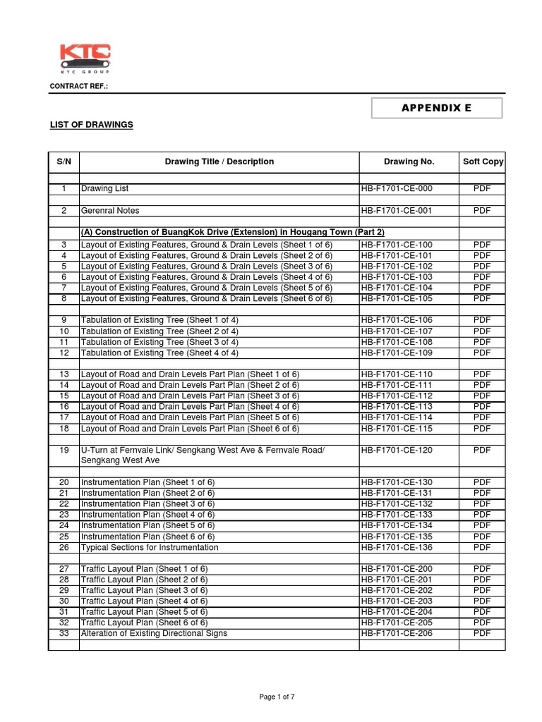 App (E) - List of Drawings | PDF | Deep Foundation | Civil Engineering