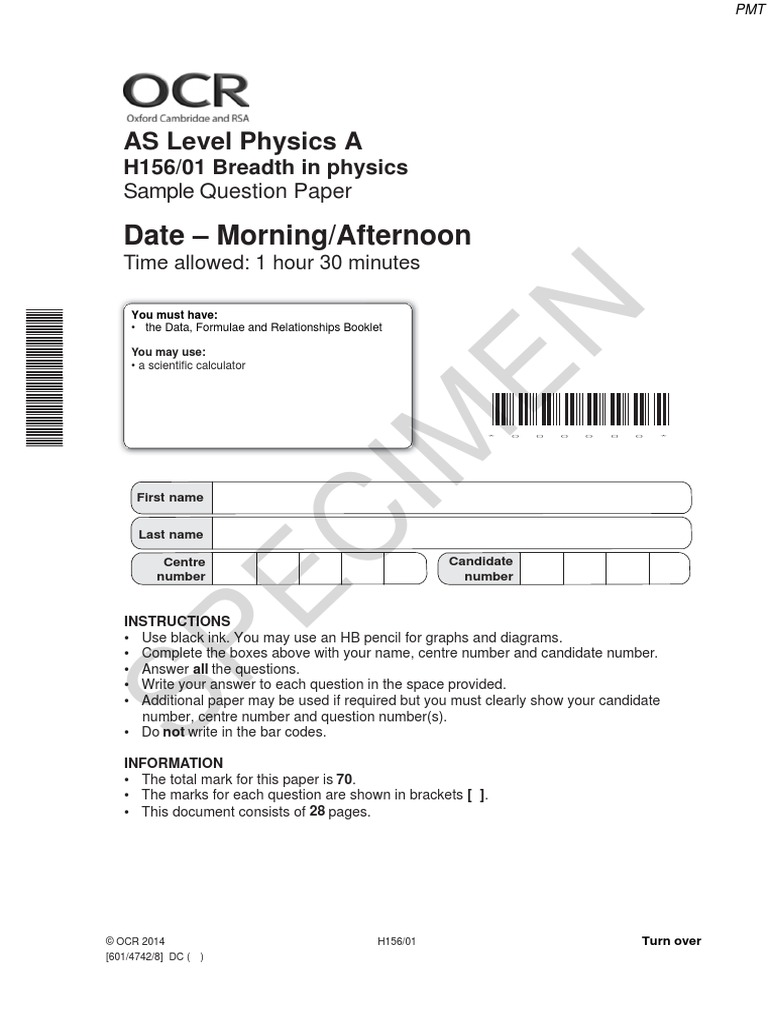 OCR A Level Physics Paper 1 Specimen | PDF | Buoyancy | Quantity