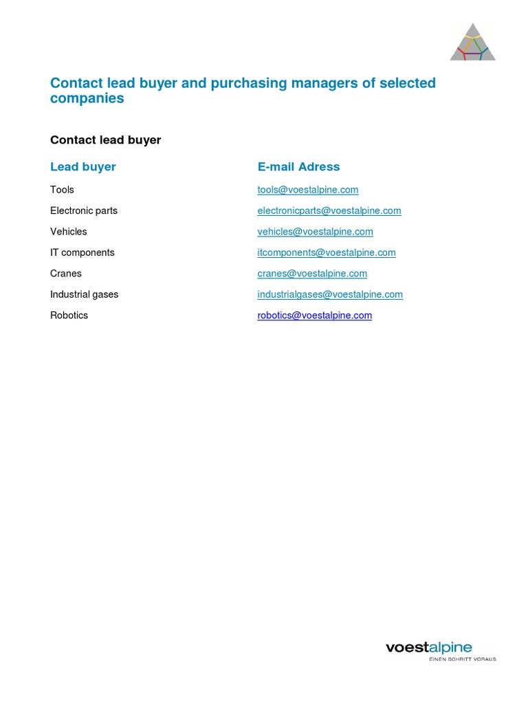 Voestalpine Purchasing Contacts List | PDF