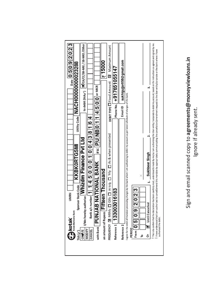 NACH Form for Whizdm Finance | PDF
