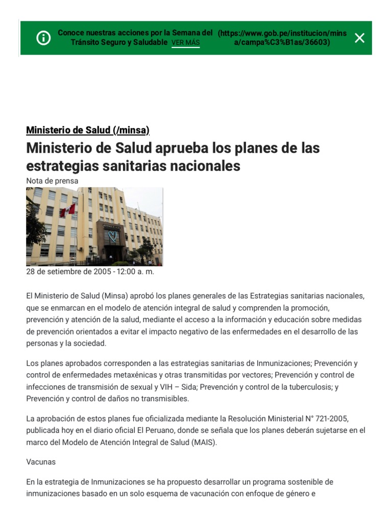 Ministerio De Salud Aprueba Los Planes De Las Estrategias Sanitarias