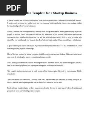 Startup Business Plan Worksheet