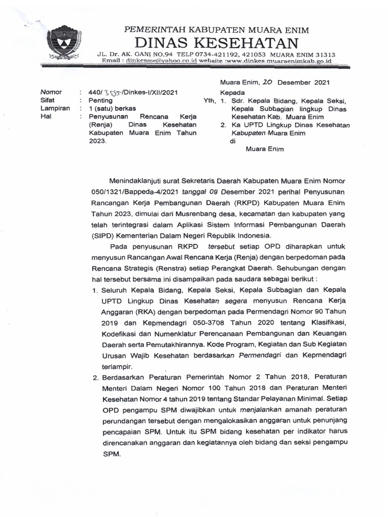 Penyusunan Renja Dinkes Kab 2023 Pdf