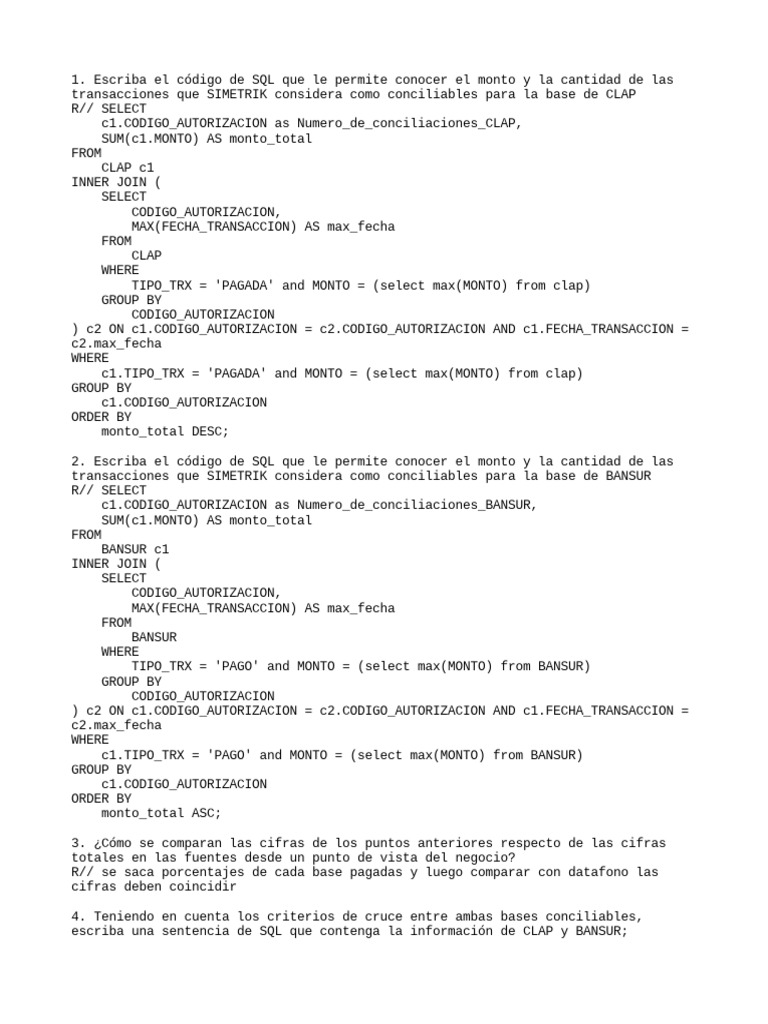 SQL para Conciliación de Transacciones CLAP y BANSUR | PDF | SQL ...