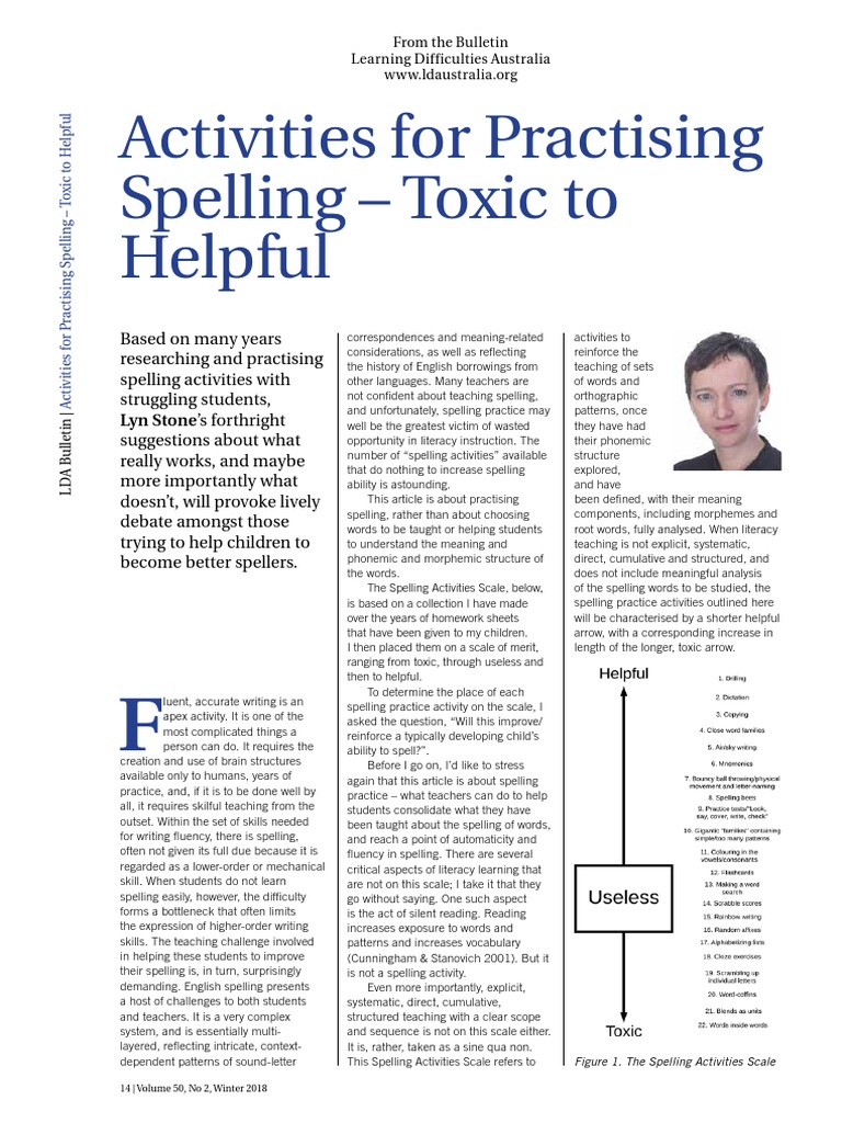 Activities for practising spelling toxic to helpful lyn stone