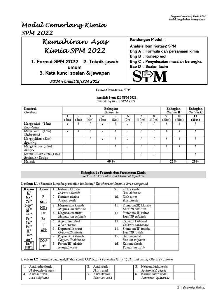 2022 T4 Modul Teknik Jawab Asas Kimia Pdf Mole Unit Sodium