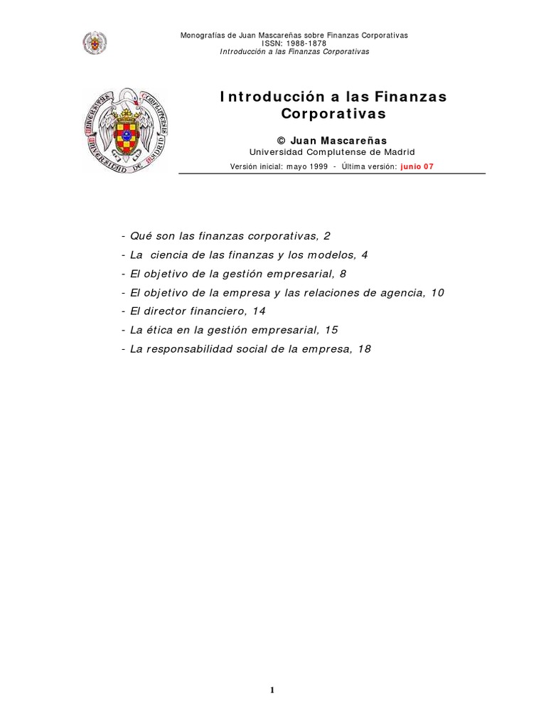 Finanzas Corporativas: Introducción y Modelos | PDF | Compartir ...