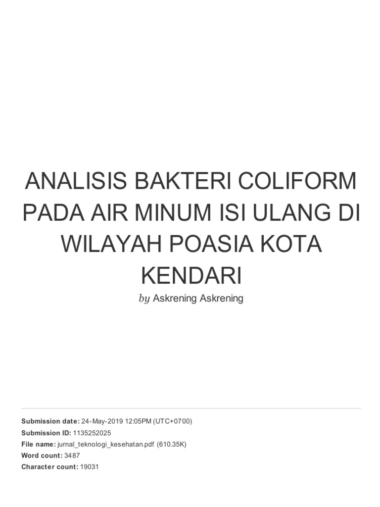 Coliform Bacteria Analysis in Kendari Water | PDF
