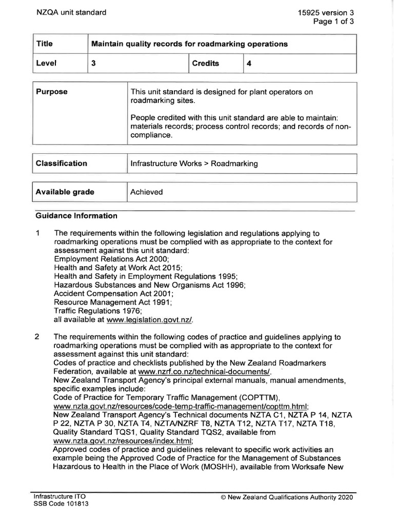 Level-3-unit-standards-Roadmarking | PDF