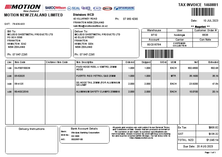 Tax Invoice for McLeod Sheetmetal Products | PDF | Service Industries ...