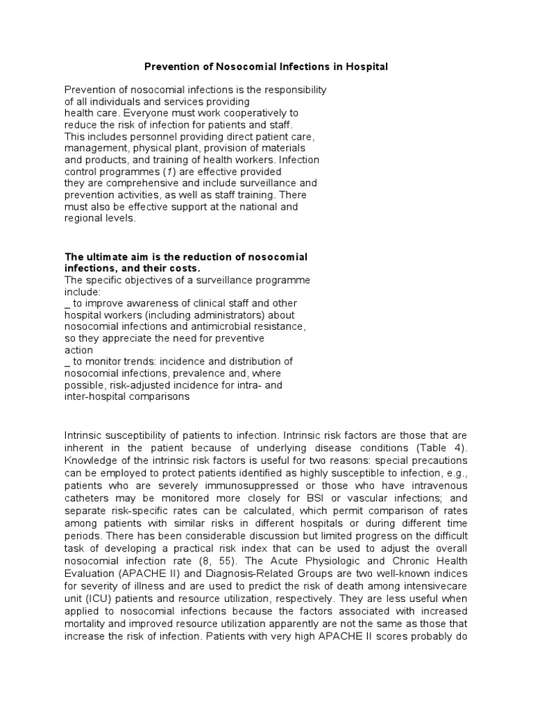 Prevention of Nosocomial Infections in Hospital | PDF | Infection ...