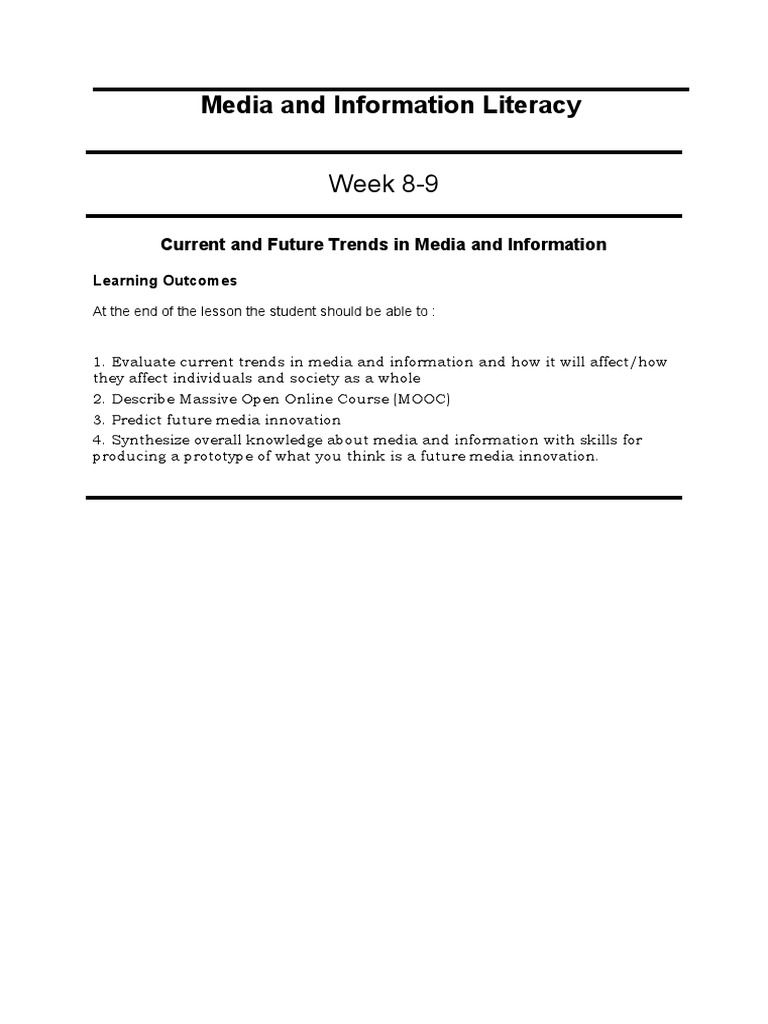 Trends in Media and Information Literacy | PDF | Educational Technology ...