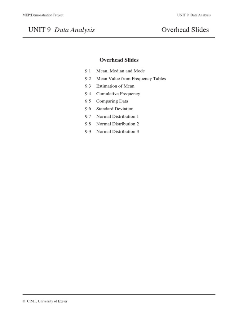 Mdm4u data analysis 7 overhead slides pdf mode statistics mean