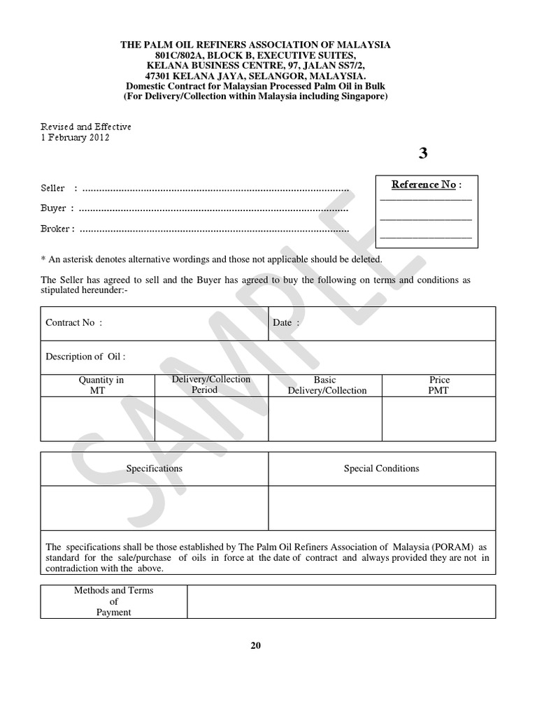PORAM Domestic Palm Oil Contract | PDF | Liquidation | Oil Tanker