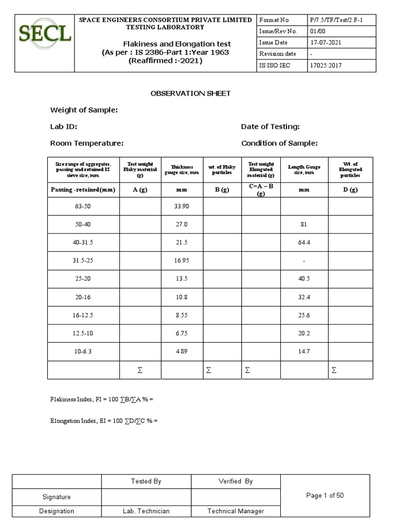 Flakiness and Elongation Test Report | PDF | Physical Sciences | Materials