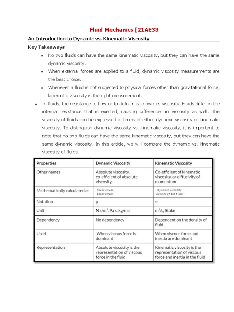 Dynamic vs. Kinematic Viscosity Explained | PDF | Viscosity | Fluid ...
