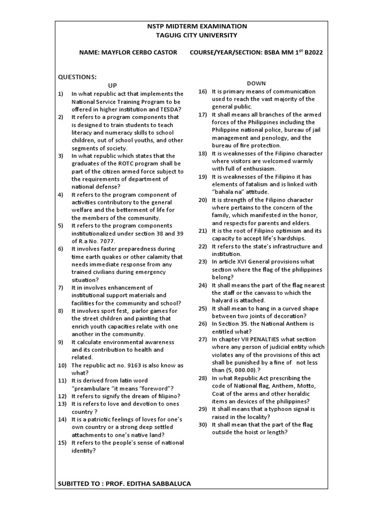 Questions nstp pdf flag philippines
