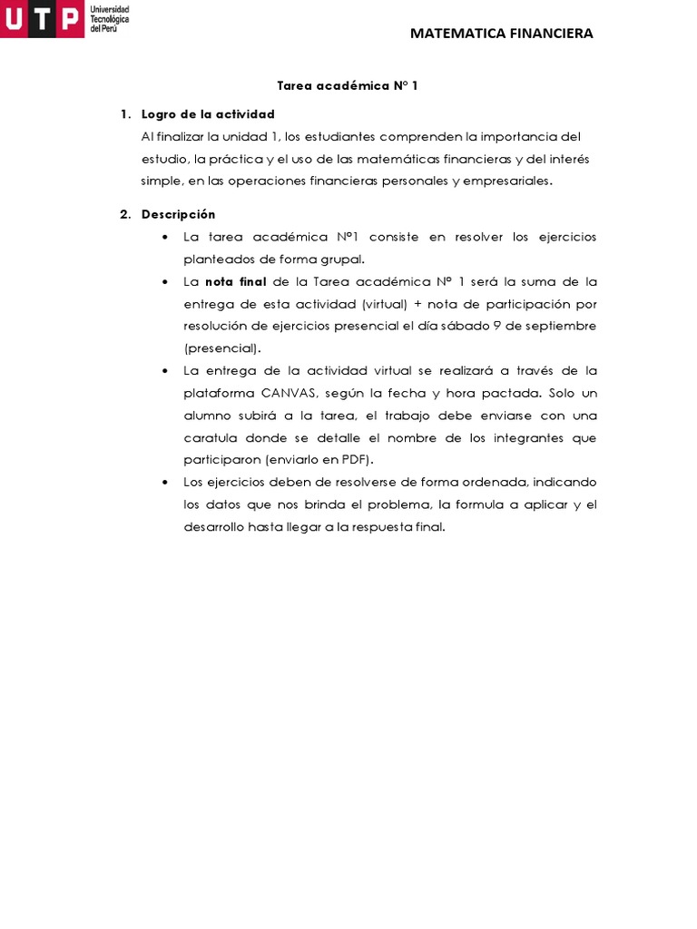 Ejercicios de Matemática Financiera | PDF | Finanzas Matemáticas | Dinero