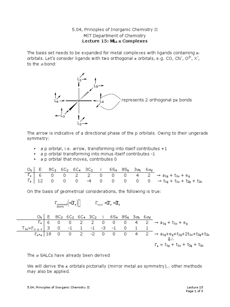 ML6 Complexes and T1u Orbitals | PDF | Molecular Orbital | Ligand