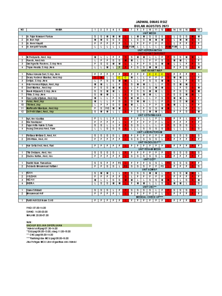 Jadwal Karyawan Agustus Pdf