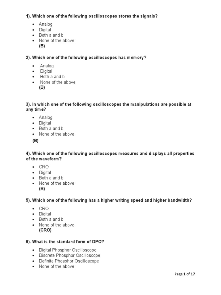 Oscilloscope Mcqs PDF Vacuum Tube Computer Engineering