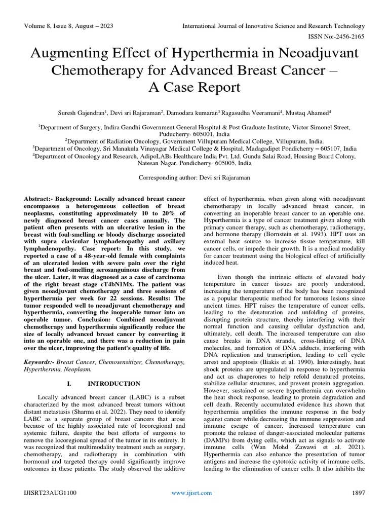 Augmenting Effect of Hyperthermia in Neoadjuvant Chemotherapy For ...