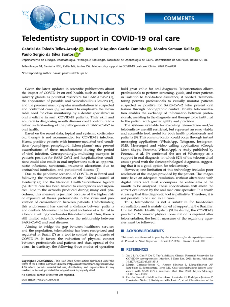Teledentistry Support Oral Care | PDF | Dentistry | Medicine
