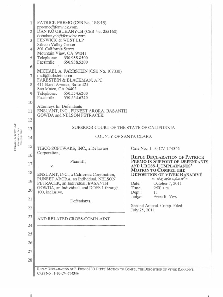 Reply Declaration of Premo in Support of Defendants and Cross ...