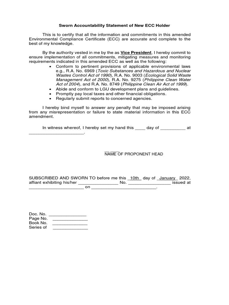 Accountability Statement - New ECC Holder | PDF | Finance & Money ...