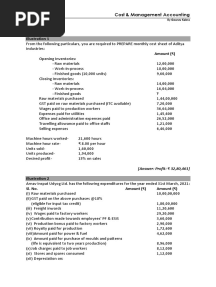 Cost Sheet - Extra Sums
