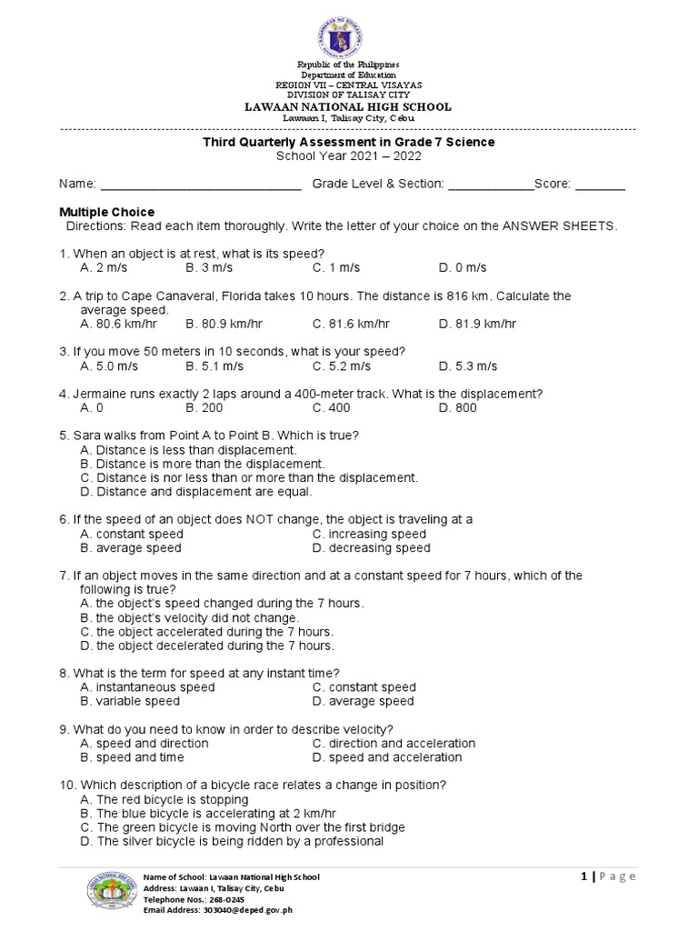3rdSummativeTestSCIENCE 7 RABADON | PDF | Waves | Light