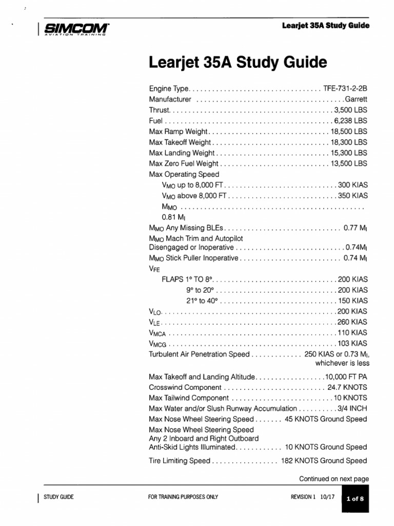 Learjet 35A Study Guide SN 544 2023 | PDF