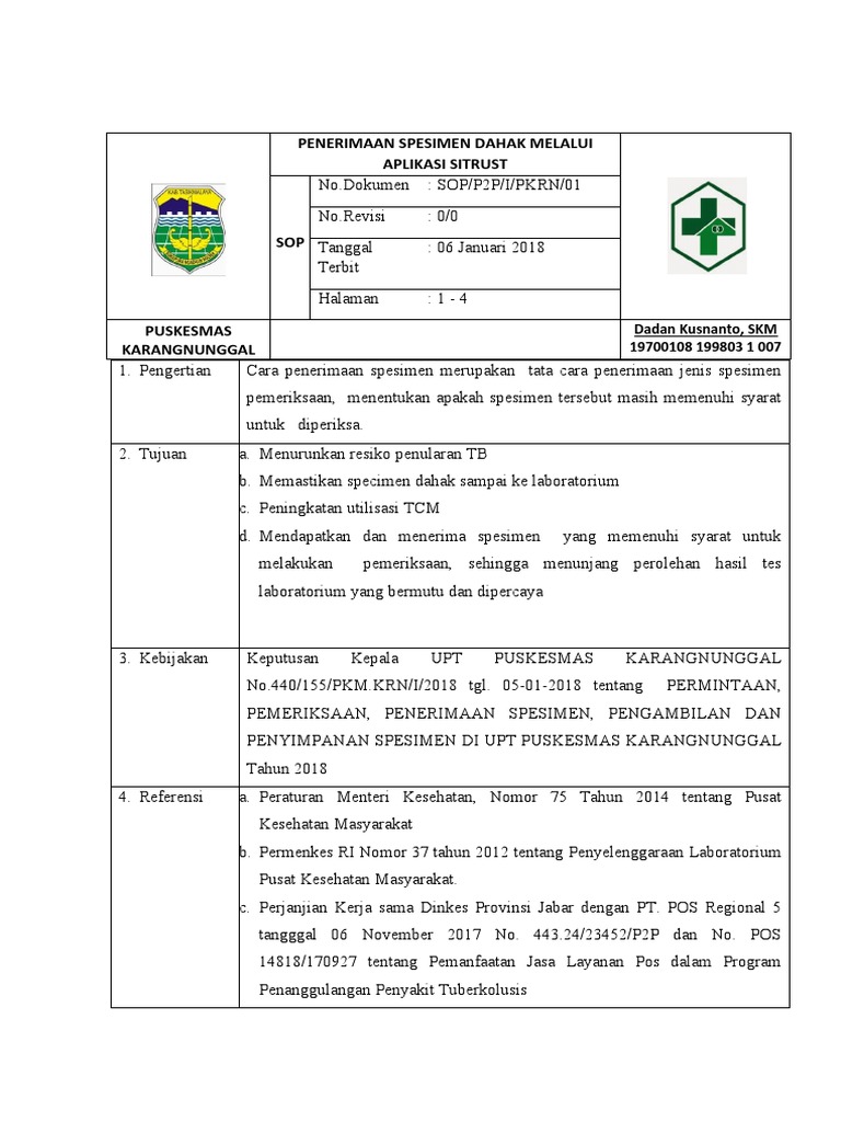 Prosedur Penerimaan Spesimen Dahak | PDF