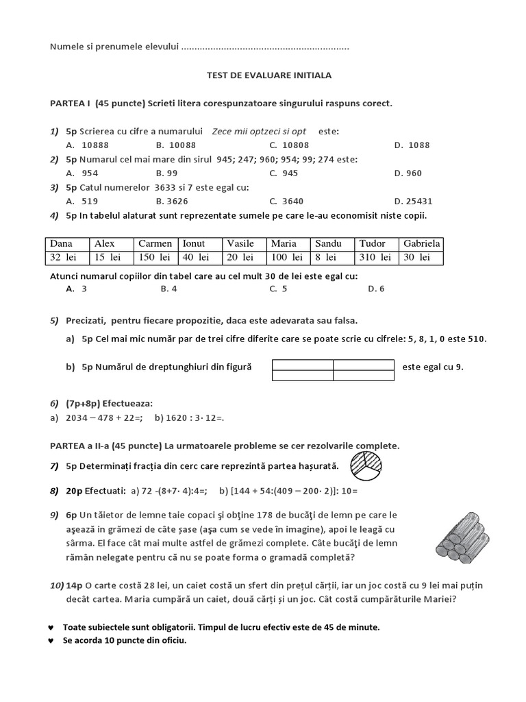 Clasa A Va Test Initial | PDF