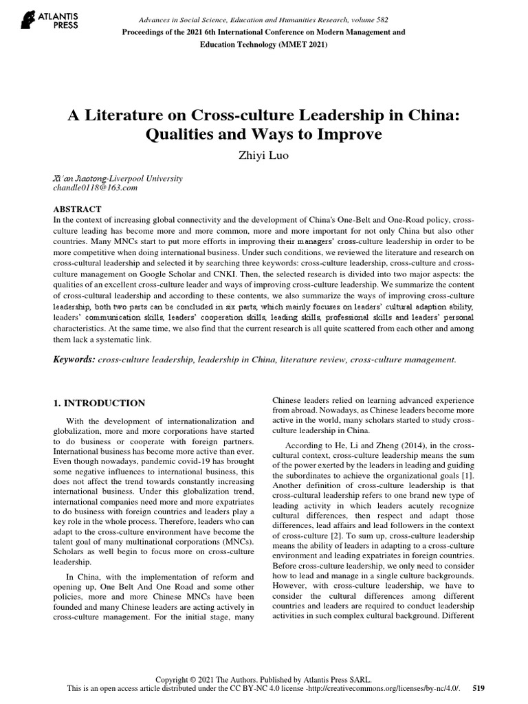 A literature on cross culture leadership in china qualities and ways