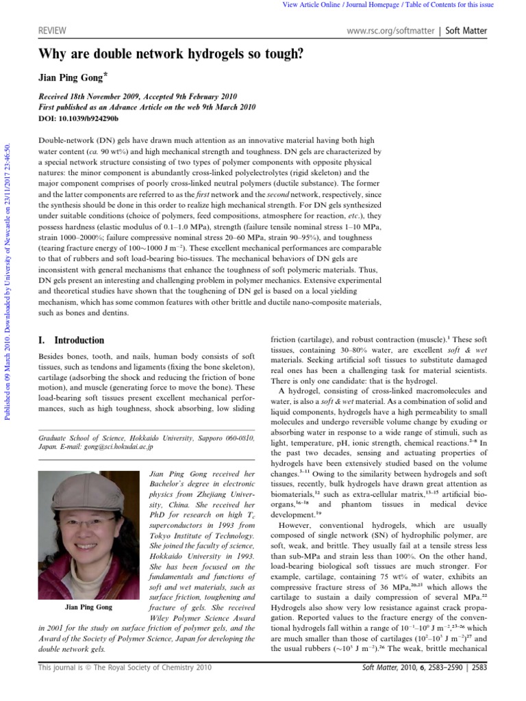 Toughness of Double-Network Hydrogels | PDF | Gel | Fracture Mechanics