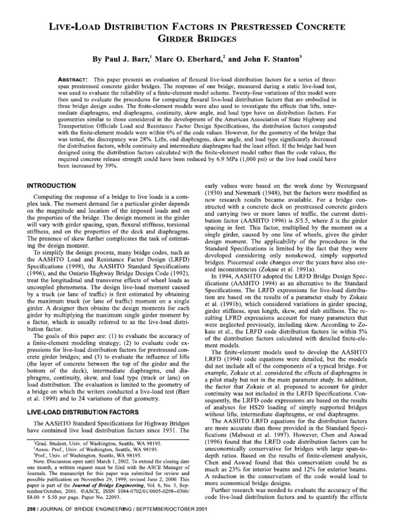 2001 Live Load Distribution Factor Pdf